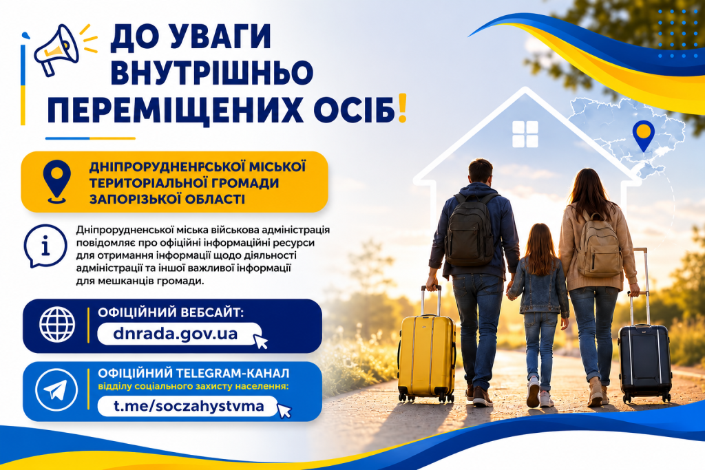 До уваги внутрішньо переміщених осіб Дніпрорудненської міської територіальної громади Запорізкої області!